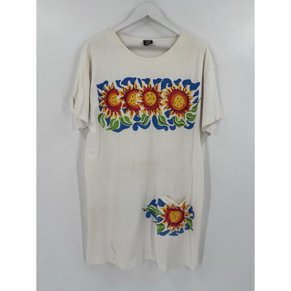 Vintage Wear Abouts Sleep Shirt Womens Medium/Large White Nightgown Sunflowers